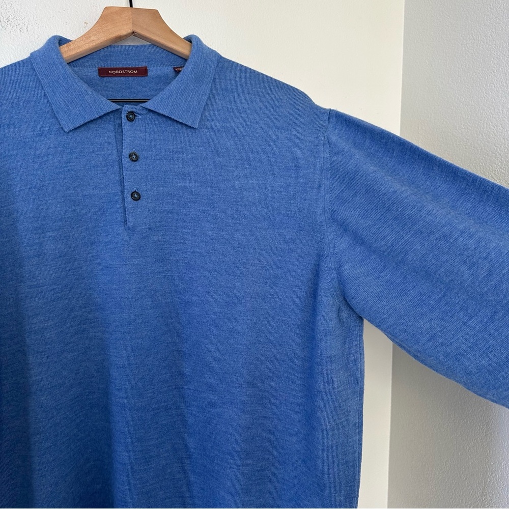 Vintage Nordstrom Polo Sweater 100% Merino Wool Made in Italy Sz XXL Tall Blue - Picture 6 of 12